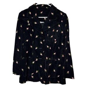 VTG Modern Juniors Black Velvet Embroidered Rosebud Blazer Jacket XS Cottagecore